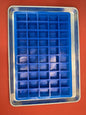 Blue silicone mold on a baking tray