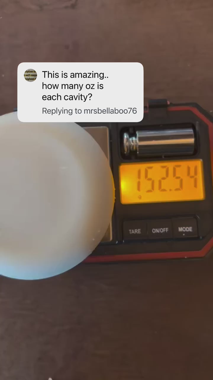 a scale showing the weight of a round puck soap 